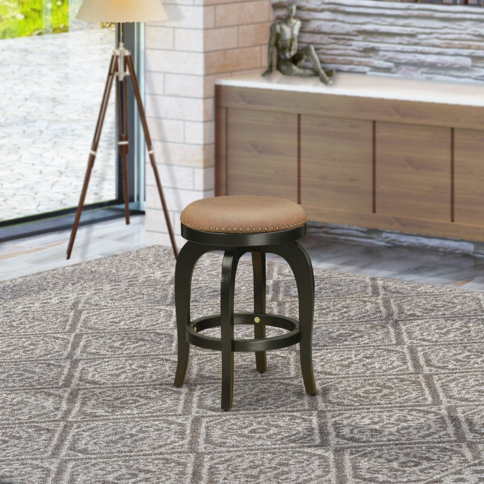 BFS024-112 Swivel Backless Barstool 24" Seat Height-Black Leg and Brown Roast