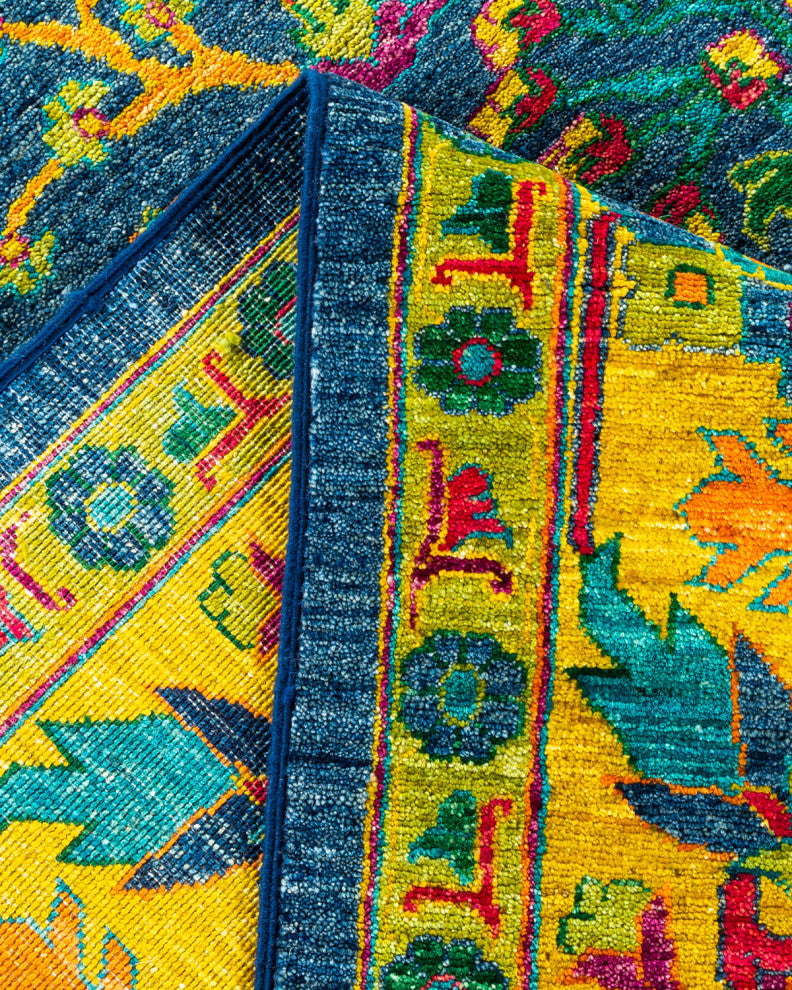Eclectic, One-of-a-Kind Handmade Area Rug Blue, 13' 10" x 7' 10"