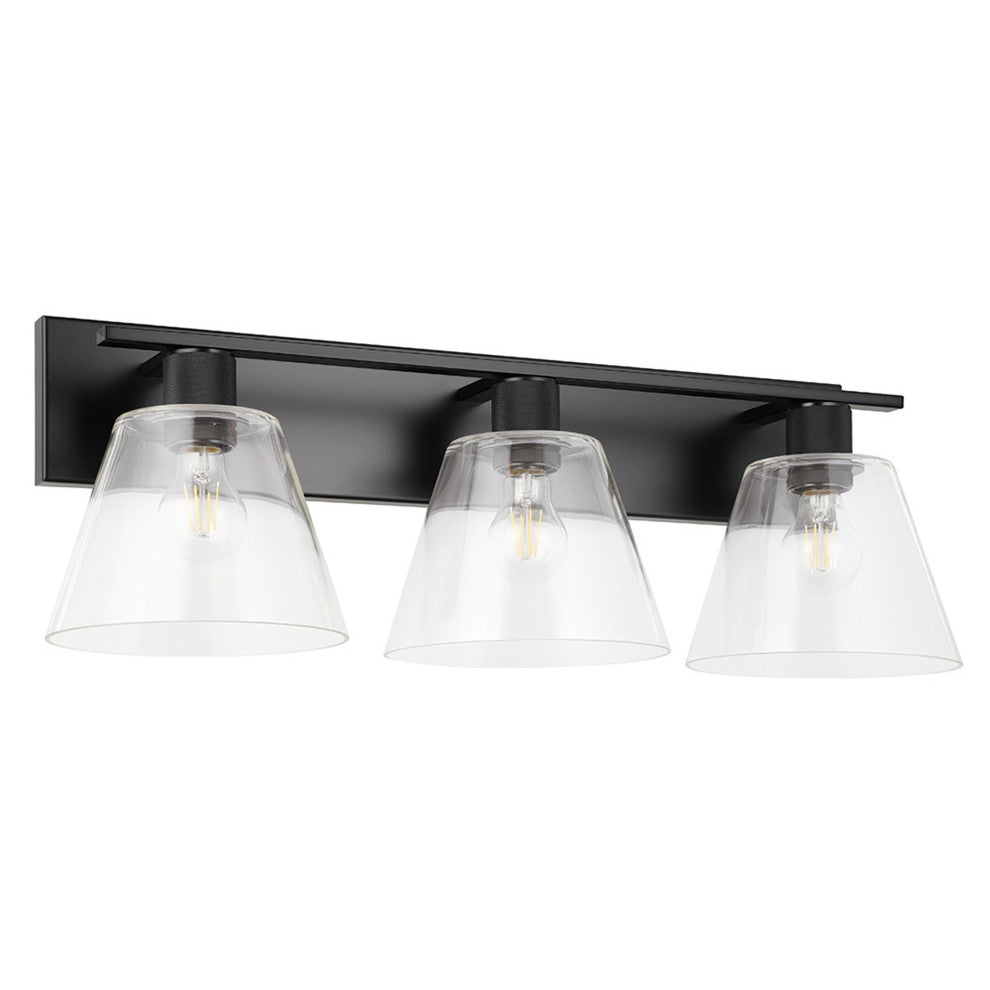 Copley 3-Light Bath/Vanity Light, Matte Black Finish, Clear Glass Shade