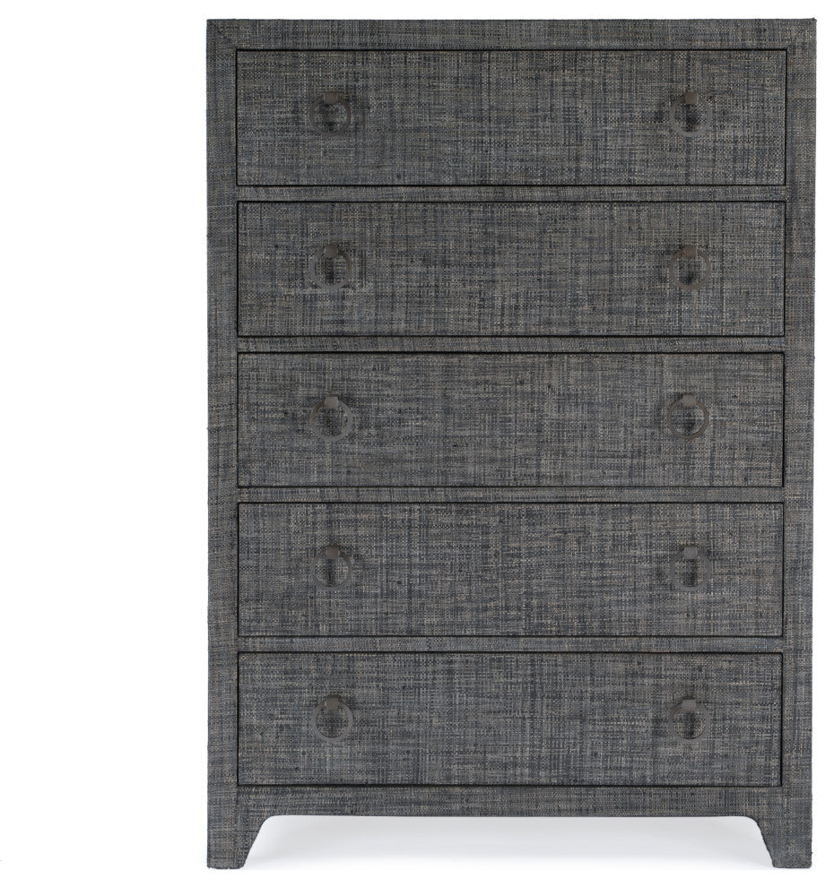 Bar Harbor 5 Drawer Raffia Dresser, Charcoal Raffia