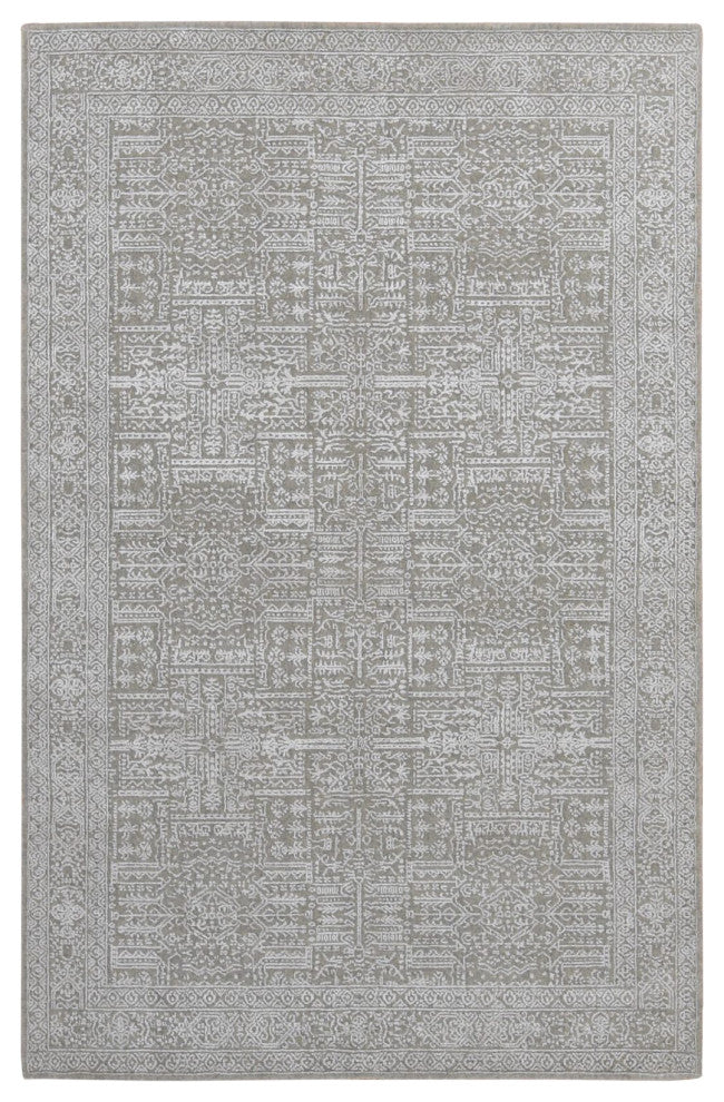 Dorian Gray Wool and Plant Based Silk Fine Jacquard Hand Loomed Rug 5'9"x9'