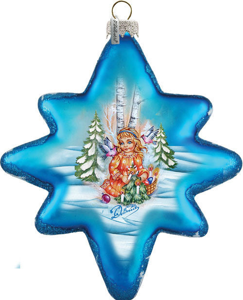 Hand Painted Girl Angel North Star Glass Scenic Ornament, No Led