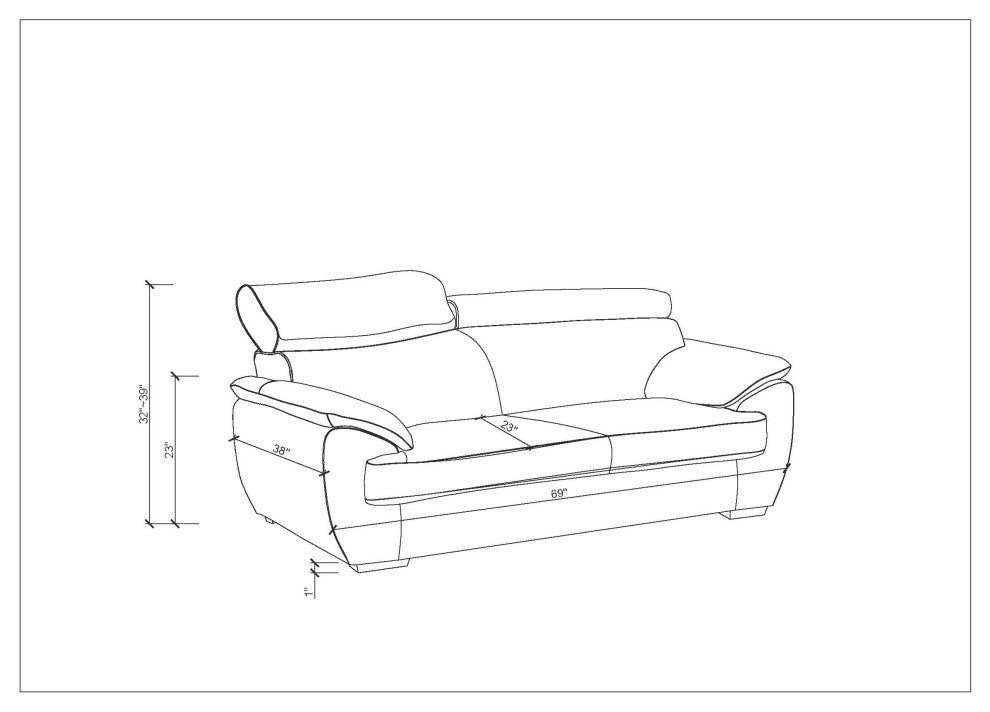 Nestore Premium Genuine Leather Match Loveseat Gray
