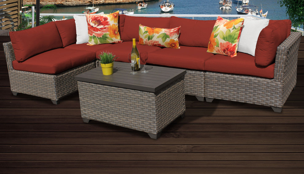 Monterey 6 Piece Outdoor Wicker Patio Furniture Set 06a, Terracotta