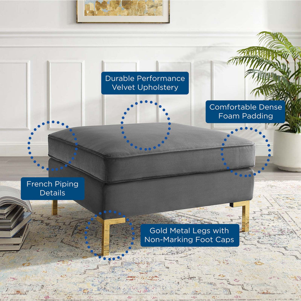 Ardent Performance Velvet Ottoman - Gray