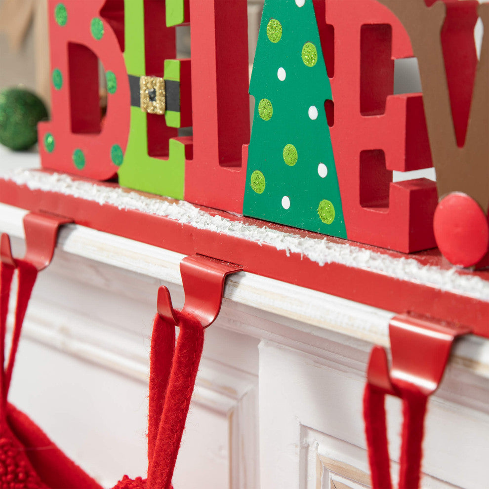 14.5"L Wooden/Metal "BELIEVE" Christmas Stocking Holder