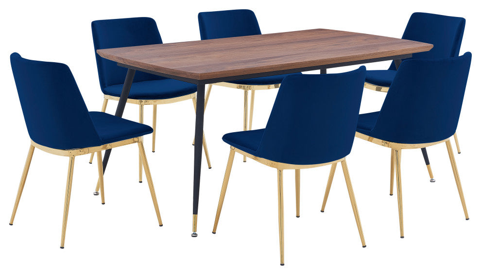Messina Blue Velvet 7-Piece Rectangular Dining Set