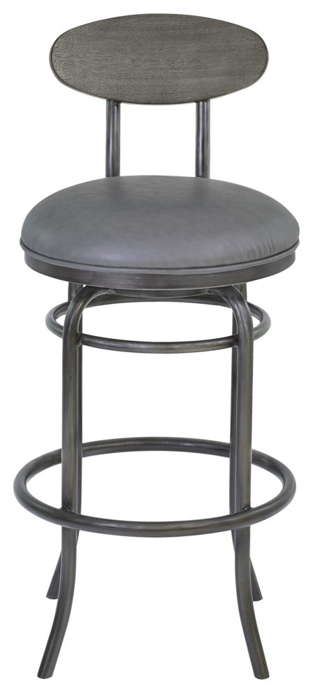 Davis 30" Bar Height Metal Swivel Barstool In Vintage Gray Faux Leather