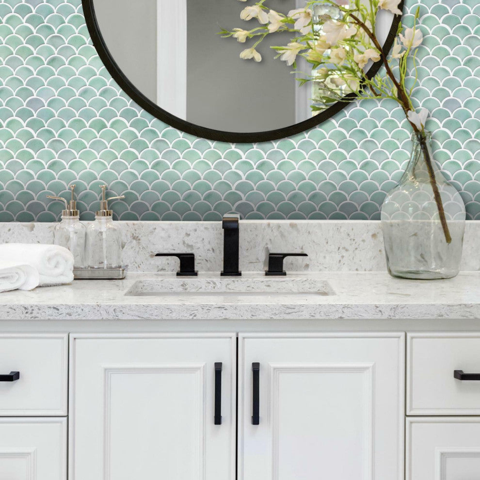 Aqua Scallop Peel And Stick Backsplash
