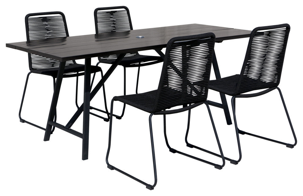 Koala Shasta 5-Piece Dining Set, Dark Eucalyptus And Metal With Black Rope