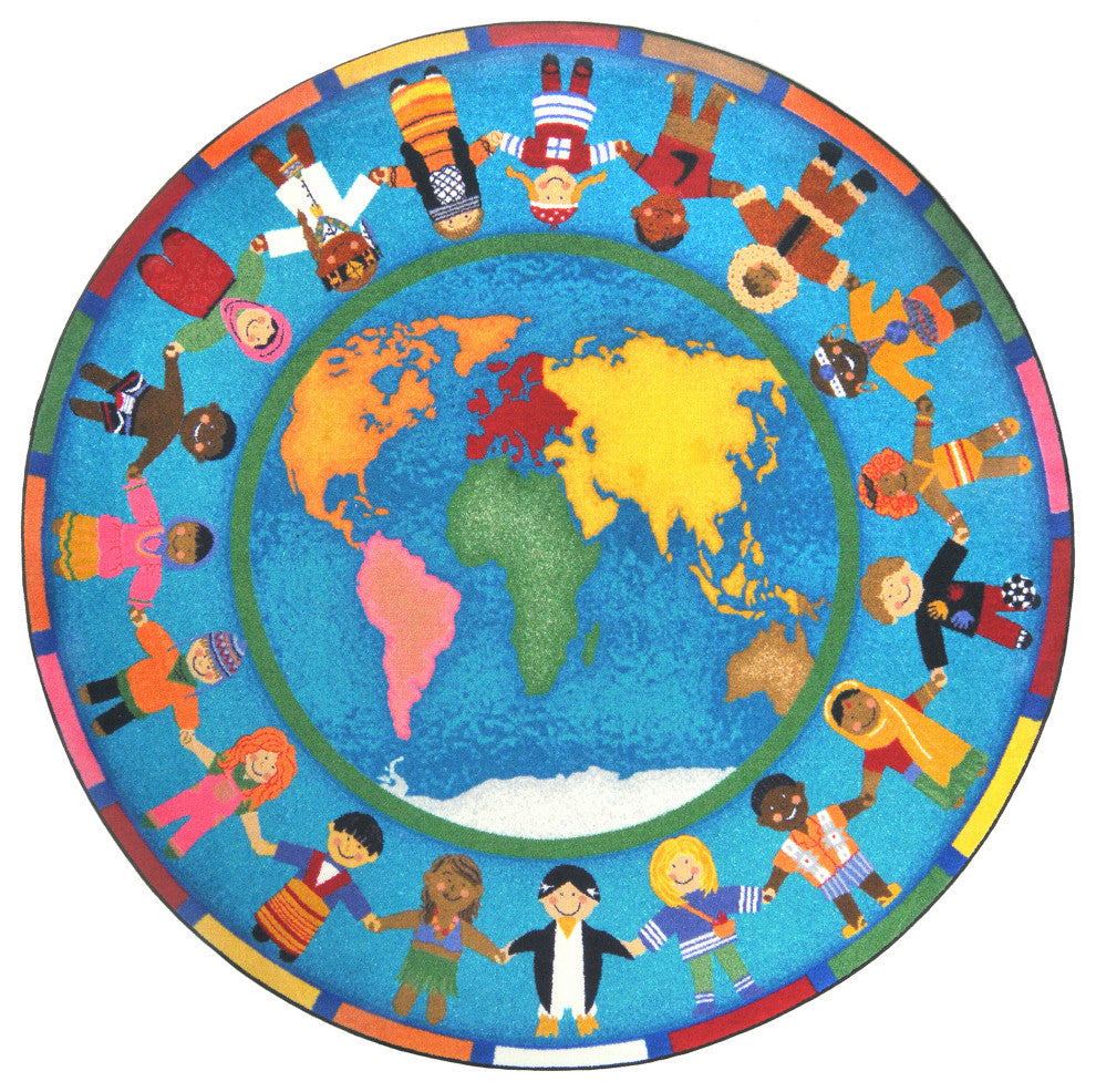 Hands Around The World 7'7" Round Area Rug, Color Multi