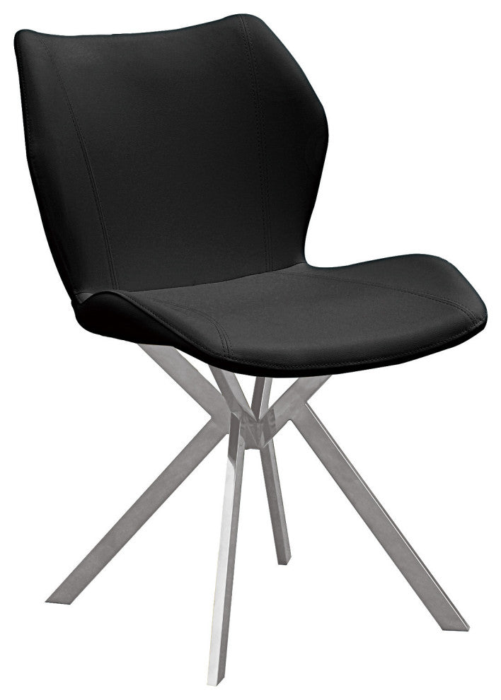 Dining Chair With Vinyl Seat, Set of 4, Black, Chrome
