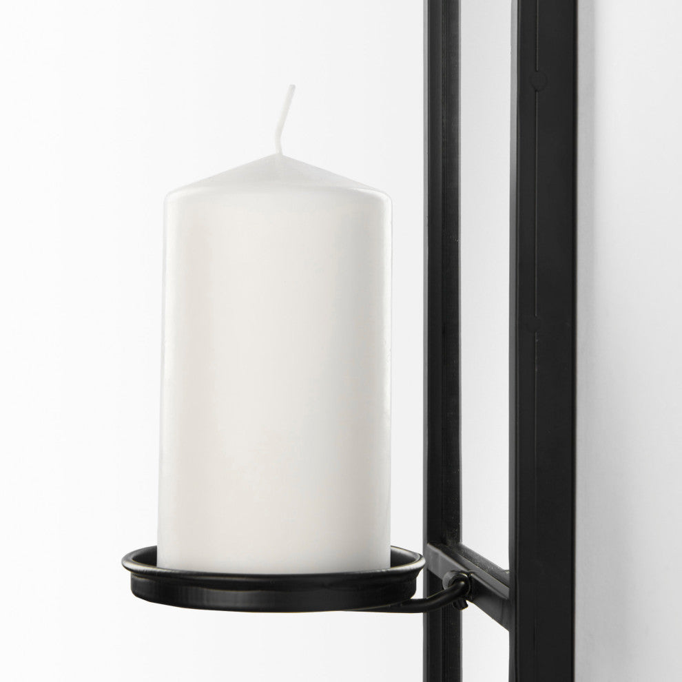 Evianna 7Lx7Wx25H Mirrored WithBlack Metal Frame Wall Candle Holder