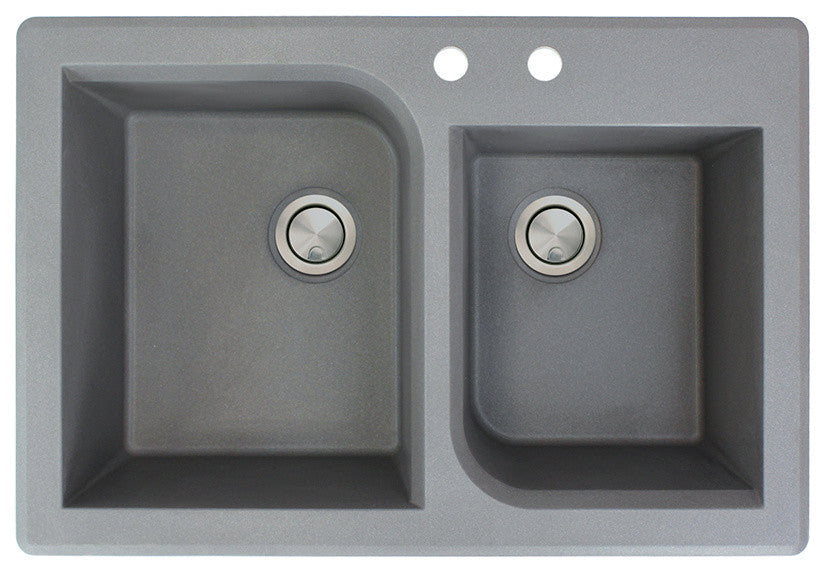 Radius 33" silQ Granite Drop-in Double Bowl Kitchen Sink with 2 Holes in Grey