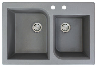 Radius 33" silQ Granite Drop-in Double Bowl Kitchen Sink with 2 Holes in Grey