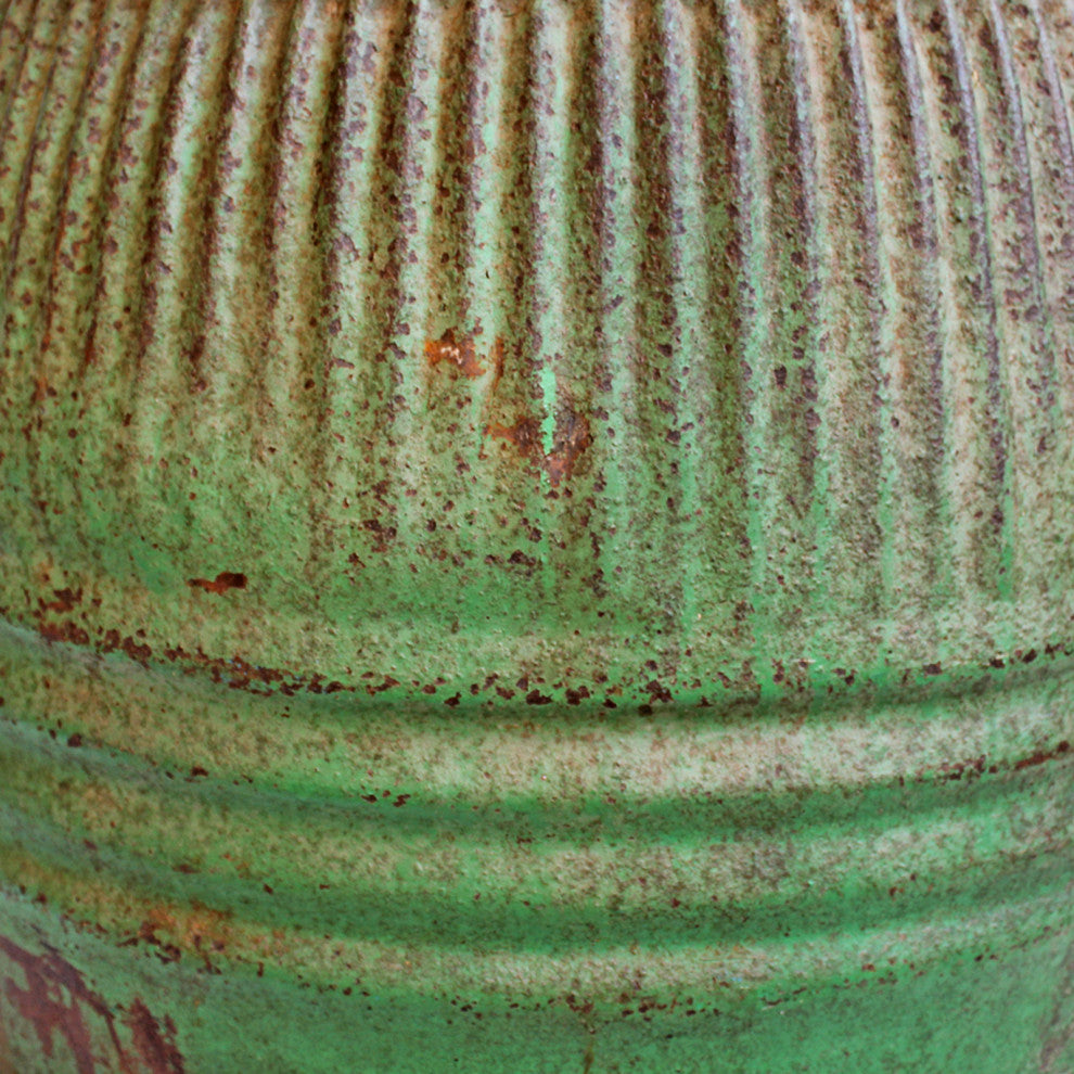 Consigned Vintage Green Iron Grain Barrel