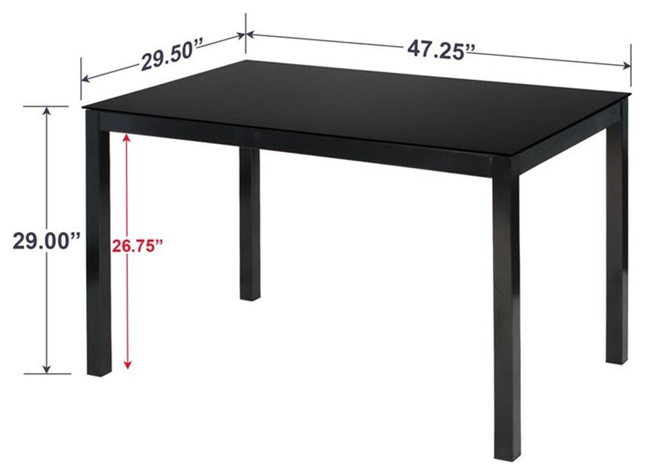 Better Home Products Elliott Tempered Glass Metal Dining Table in Black