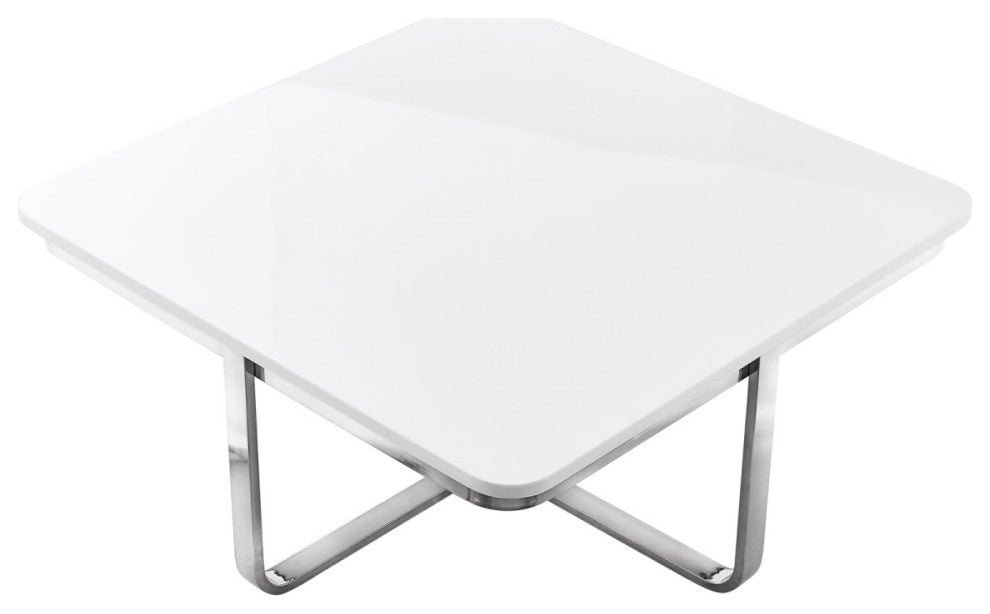 Keala Coffee Table, High Gloss Lacquer Finish Top, White/Chrome