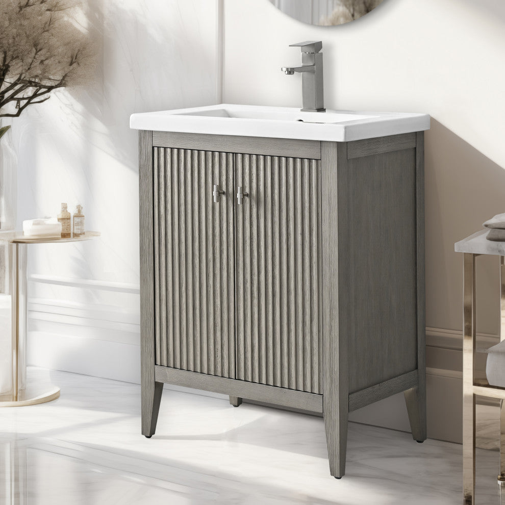 Vanity Art Freestanding Vanity, Driftwood Gray, 24", Single Sink, Brushed Nickel