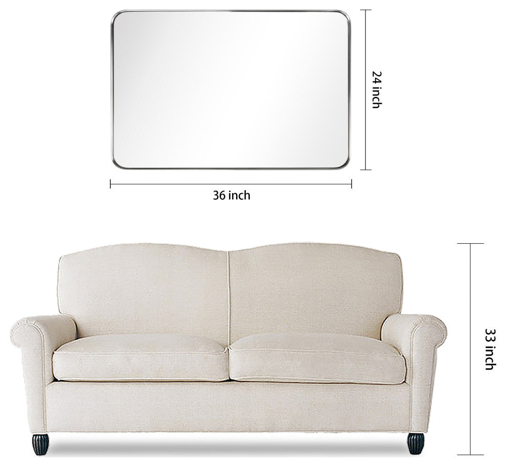 Ultra Stainless Steel Rectangular Wall Mirror, Silver, 24"x36", Brushed