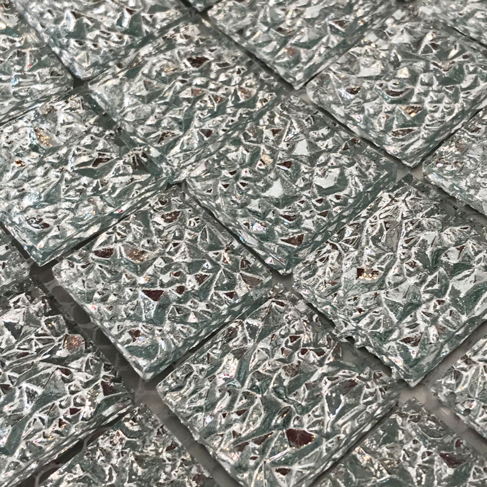 11.5x11.5 Crackel Glass Tile, Silver