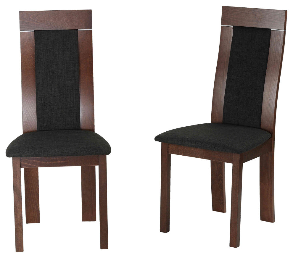 Cortesi Home Tia Dining Chair, Charcoal Fabric, Walnut Finish, Set of 2