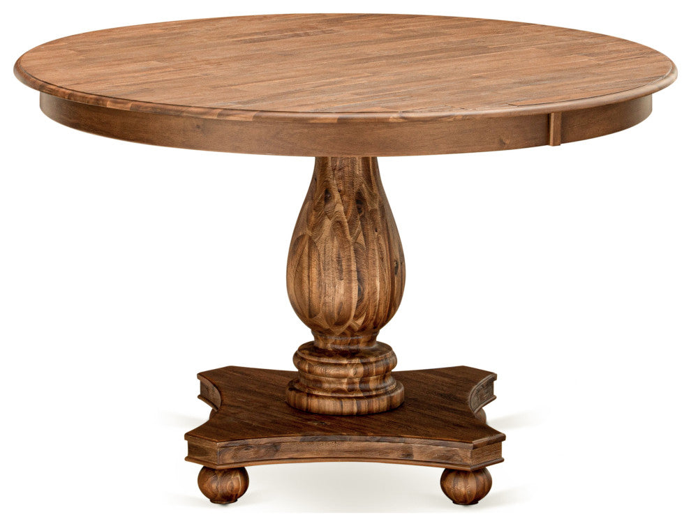 Round Dining Table, Rustic Rubberwood Table, Sandblasting Antique Walnut, 48"