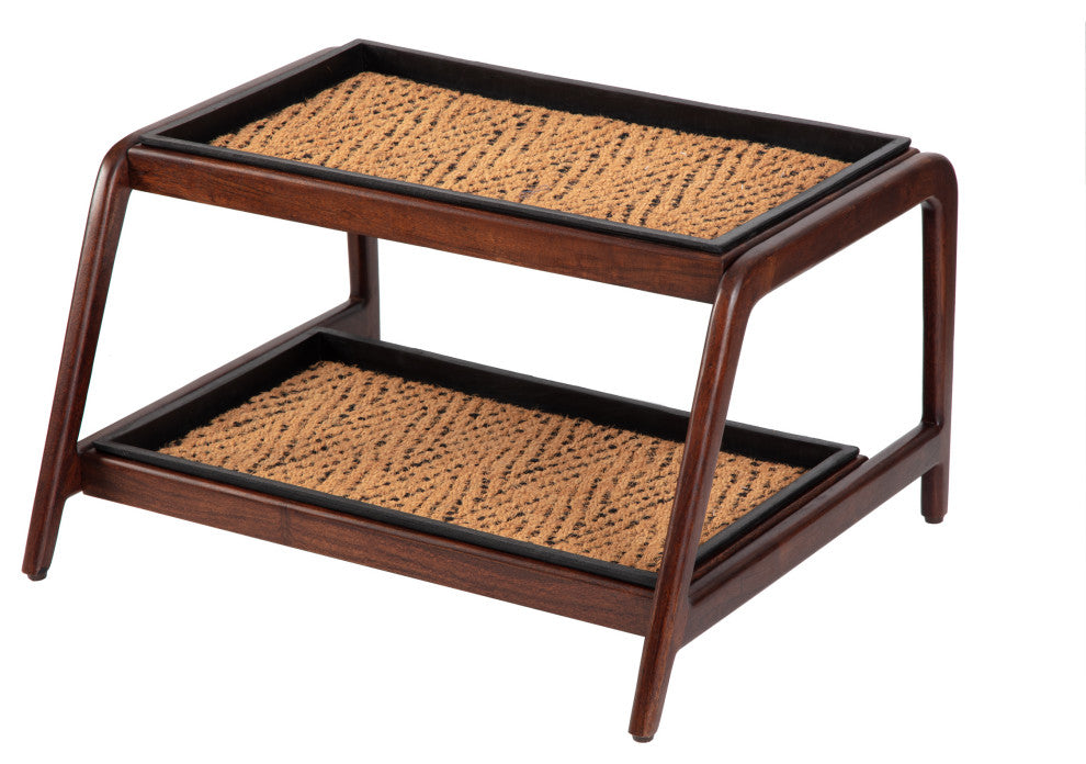 Double-Tier Brown Stand With 2-Pair Rubber Boot Trays Irish Lion