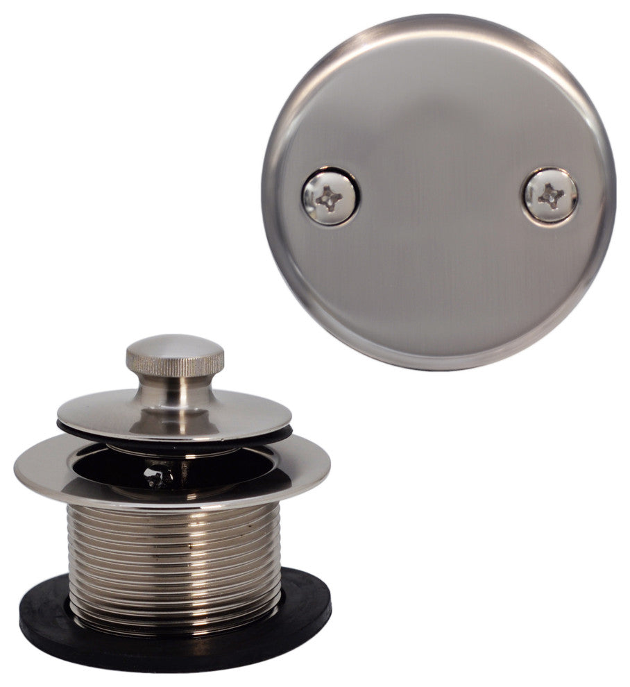 Side Outlet Overflow With Tip-Toe Trim And 2-Hole Overflow Cover, Satin Nickel