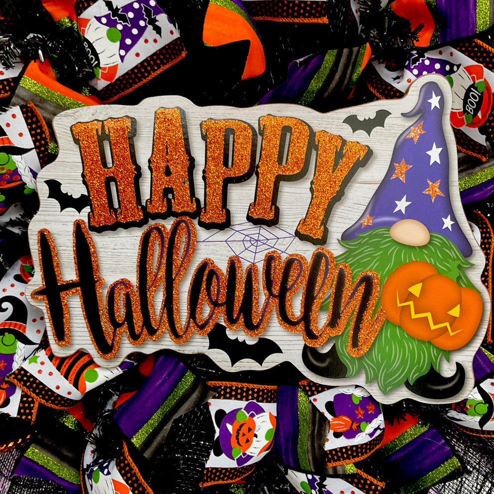 Happy Halloween Gnome Wizard Wreath