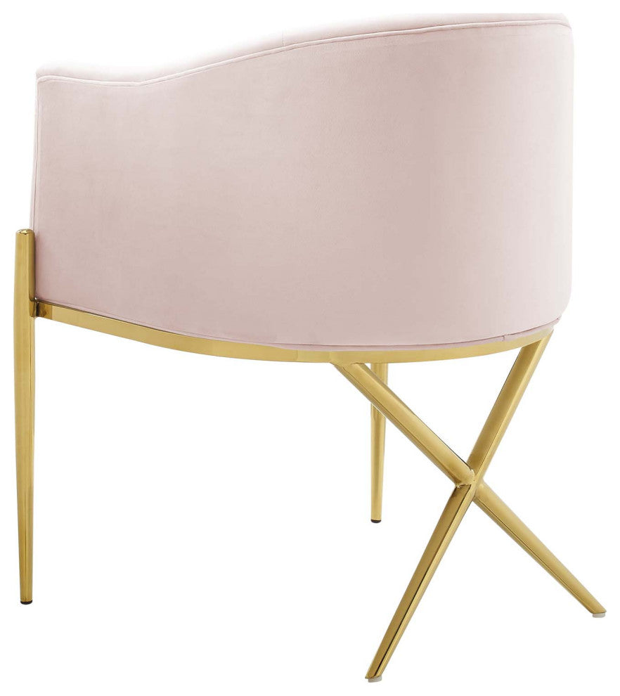 Side Dining Chair, Set of 2, Velvet, Metal, Pink, Modern, Cafe Bistro Restaurant