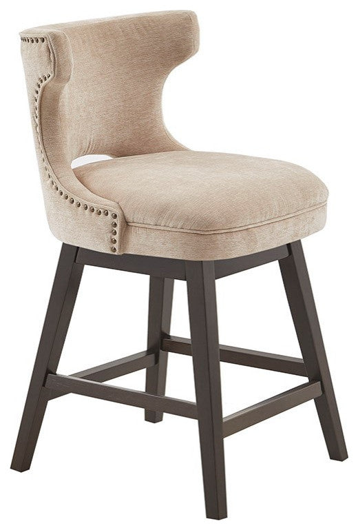 Madison Park Emmett Bar Stools Swivel Height Upholstered Counter Stool, Beige