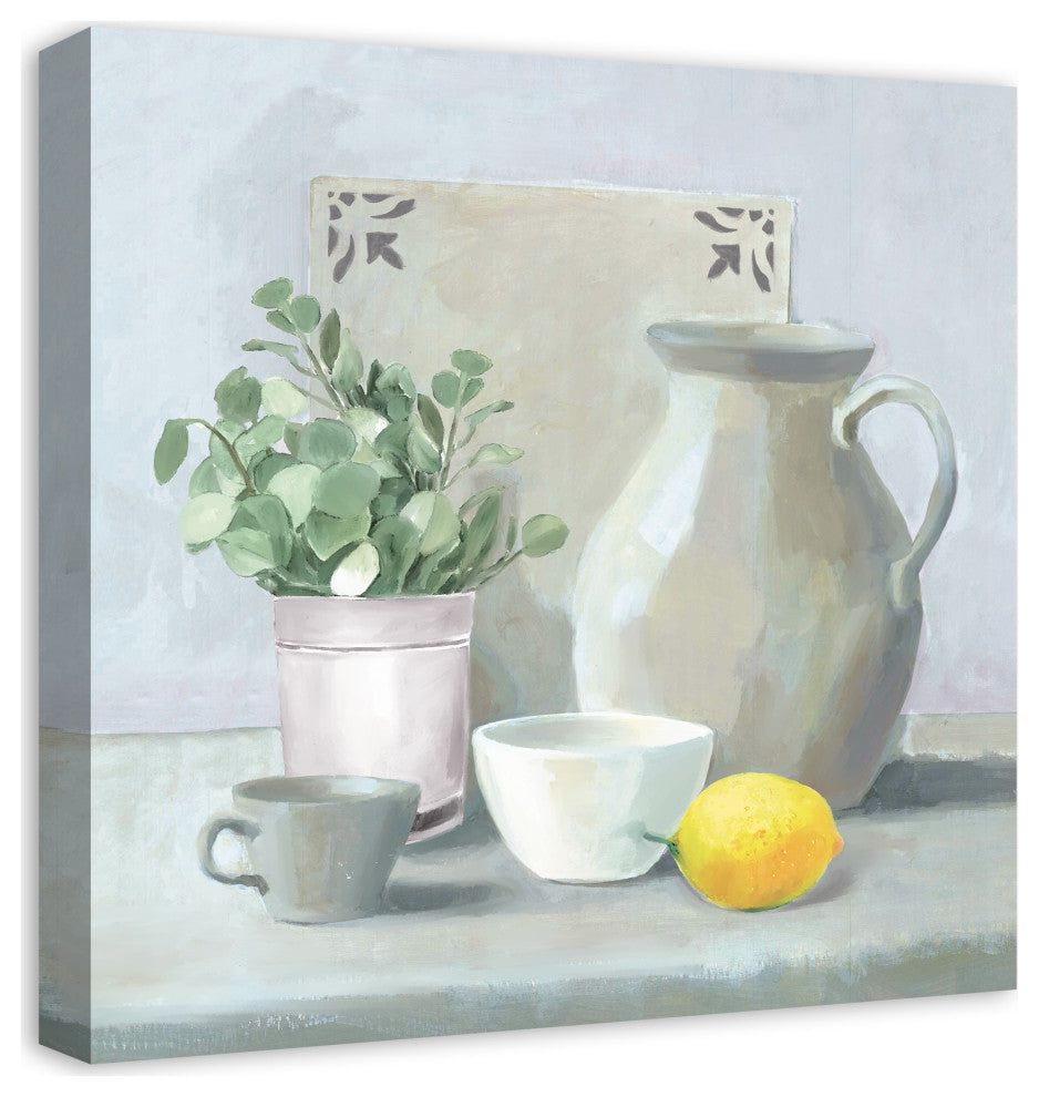 Lemon and Greens Still Life 20x20 Canvas Wall Art