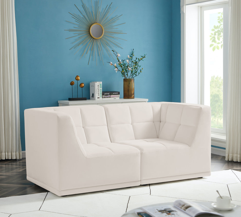 Relax Velvet Upholstered 2-Piece Modular Sofa, Cream