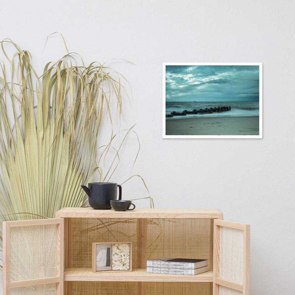 Blue Morning at Rehoboth Coastal Landscape Framed Photo Paper Wall Art Prints, White, 18" X 24"