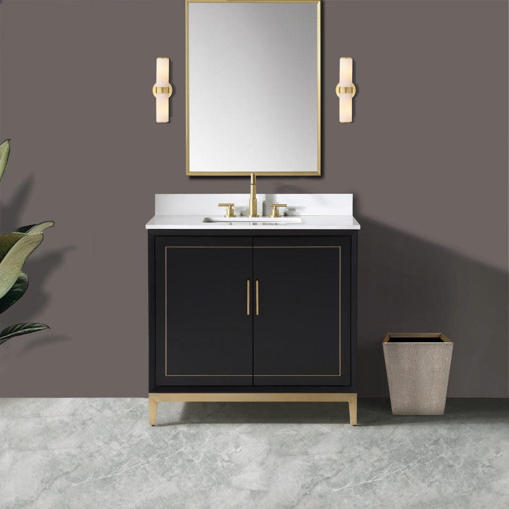 Gracie Bathroom Vanity, Midnight Black With White Quartz, 36"