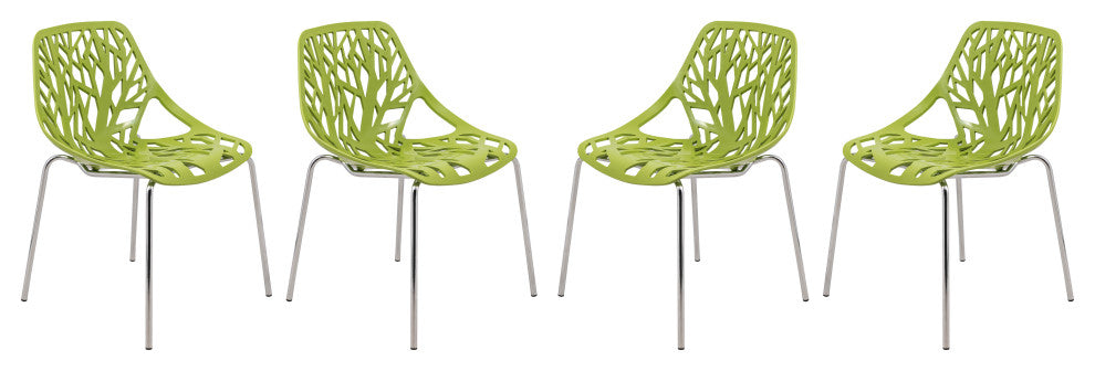 LeisureMod Modern Asbury Dining Chair With Chromed Legs, Set of 4 Green