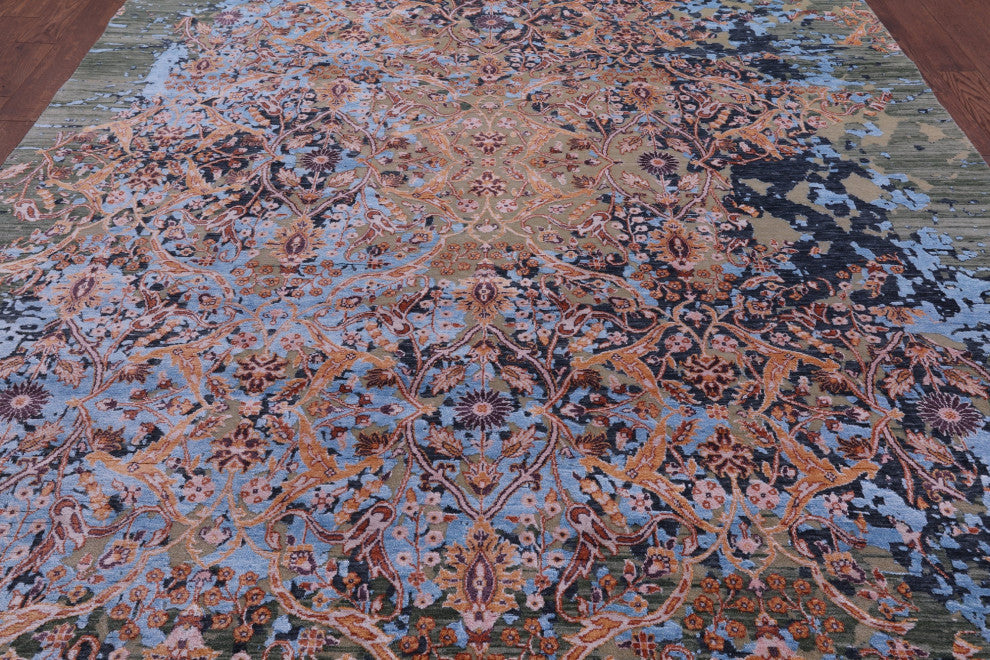 Modern Wool & Silk Hand Knotted Rug 8' 11" X 12' 0" - Q13505