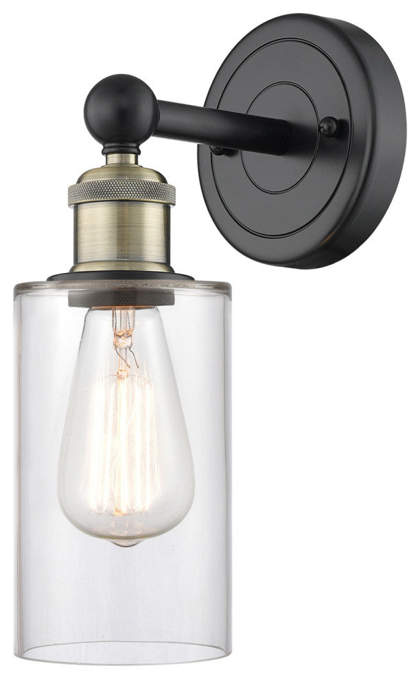 Clymer 1-Light 4" Sconce, Black Antique Brass, Clear Shade