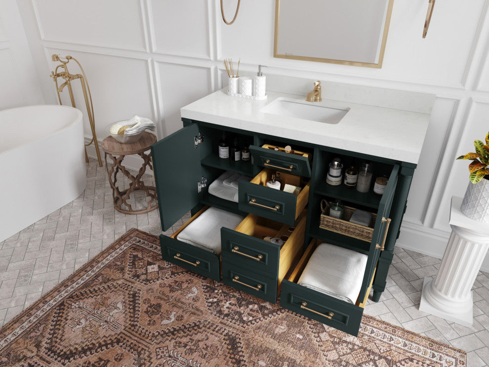 Aberdeen 48 Single Sink Bath Vanity in Dark Forest Green 2" Piatra Gray