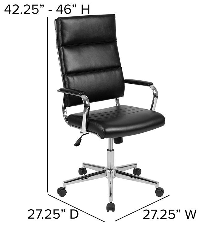 High Back LeatherSoft Contemporary Panel Executive Swivel Office Chair, Black