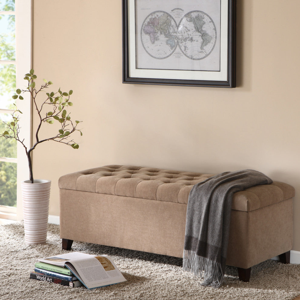 Madison Park Shandra Upholstered Soft Close Storage Bench, Sand Taupe