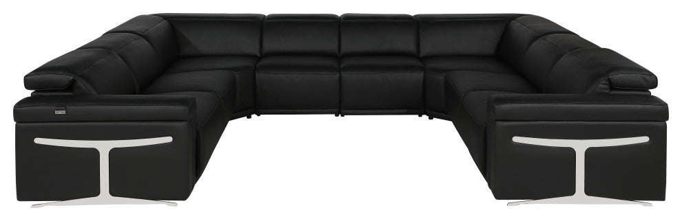 GIOVANNI 8-Piece, 4-Power Reclining Italian Leather Sectional, Black