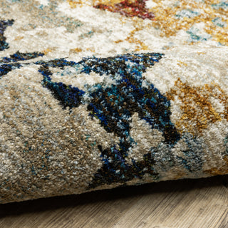 Elements Marbled Patina Beige/Blue Area Rug, 2'3"x8'