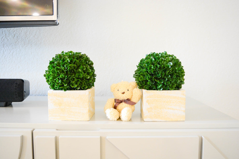Artificial Boxwood Ball Topiary Artificial Plant Tabletop In Pot 7"H, Set of 2