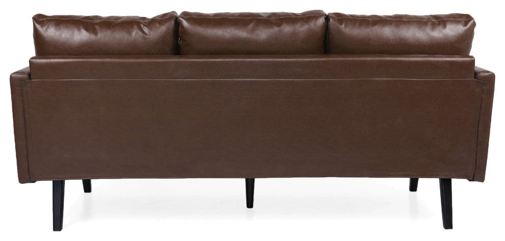 Dowd Mid Century Modern Faux Leather 3 Seater Sofa, Dark Brown