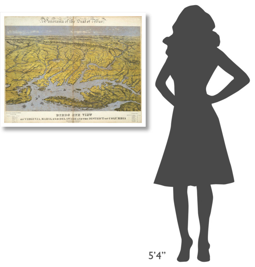 "Virginia, Maryland Delaware and District of Columbia, 1861" Paper Art, 38"x30"