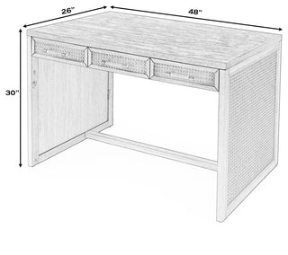 Mesa Cane and Solid Wood 3-Drawer Writing Desk