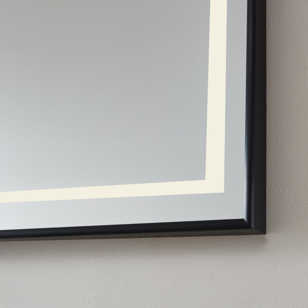 Horizontal Rectangular LED Wall Mount Bathroom Mirror, Black, 48"