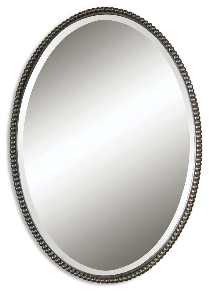 Uttermost Sherise Oval Metal and Glass Wall Mirror in Light Distressed Bronze